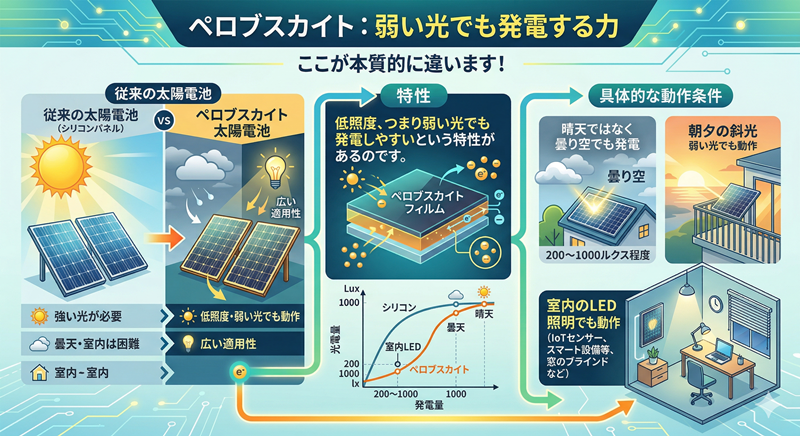 曇りや雨の日でも発電できる高い効率性