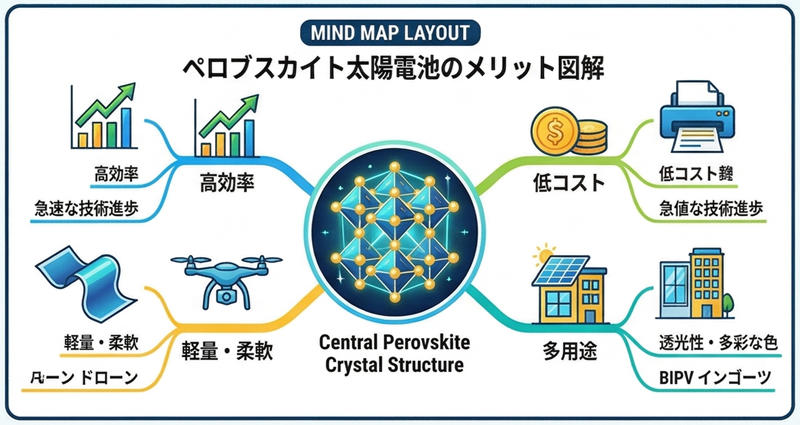 ペロブスカイト太陽電池メリット図解