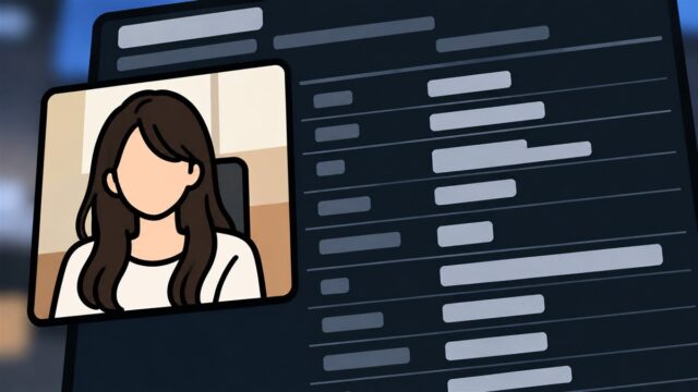顔の描かれていない人物の写真と、ぼかされた情報の欄が並ぶプロフィール画面のイラスト
