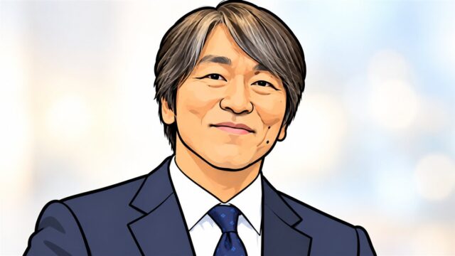 スーツ姿でほほえむ松井秀喜監督のイラスト