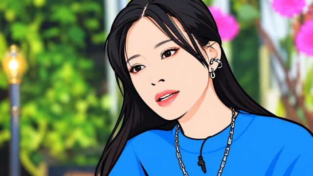青いセーターを着た中森明菜のイラスト